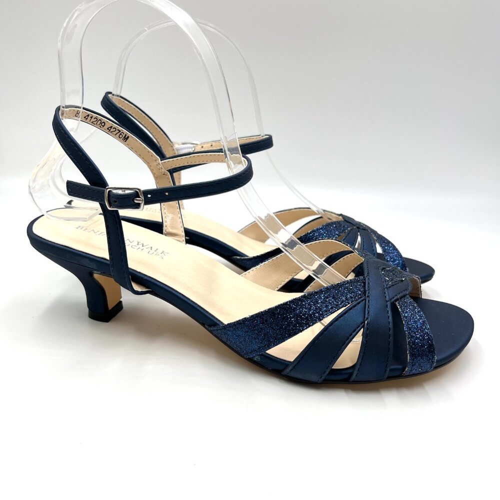 Touch Ups Womens Size 8 Jane‎ Sparkly Blue Kitten Low Heels Dress Sandals Shoes
